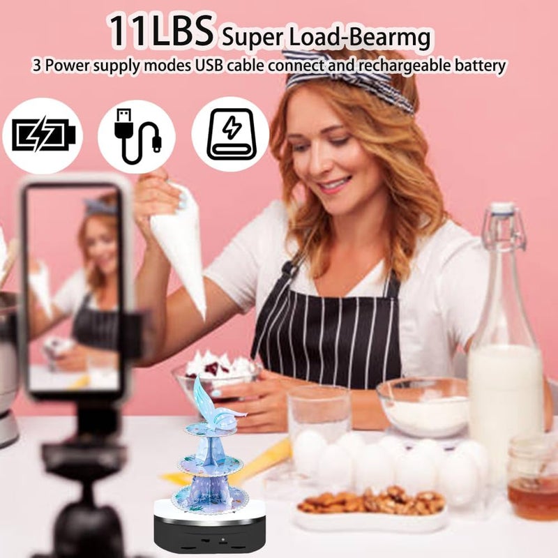 JAYEGT Variety Colors Full Panel LED Luminous Rotating Display Stand , 11 Lbs Load, 360 Degree Photography Turntable for Glass Crystal ，Jewelry (6.3inch / 5Color LED Light / Black/Rechargeabl) - Image 5